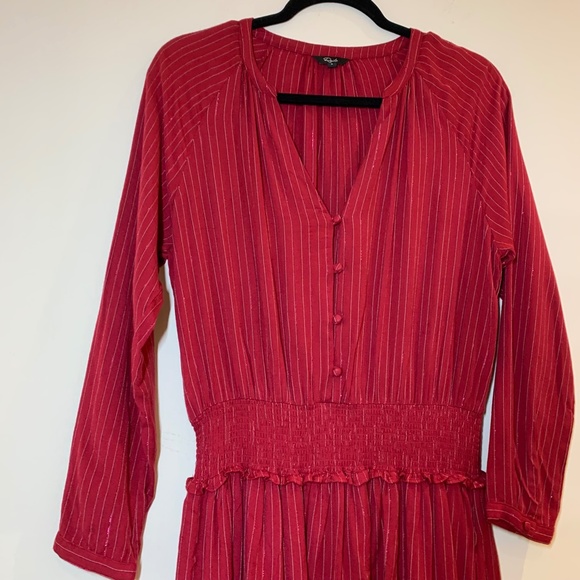 Rails Red Metallic Stripe Smocked Tiered Dress Small Festive Holiday Party - Picture 4 of 15